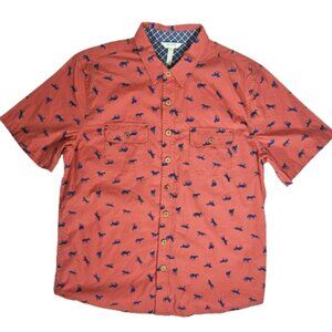 Matilda Jane Joanna Gaines Red Button Front Shirt Blue Horses Men's Size L